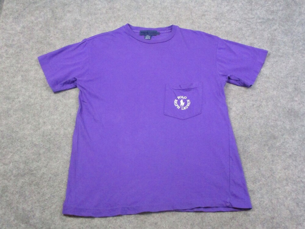 Vintage Ralph Lauren Shirt Womens Small S Purple Short Sleeve Logo Solid